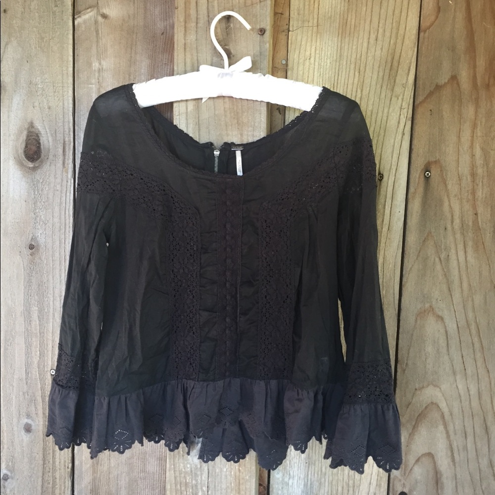 SOLD! Free People Black Ruffle Sleeve Back ZIP
